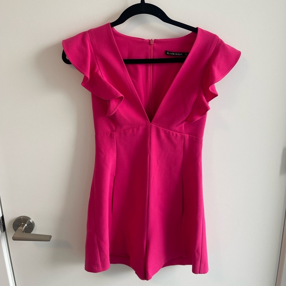 Black Halo Pink Ruffle Short Romper - Picture 1 of 6